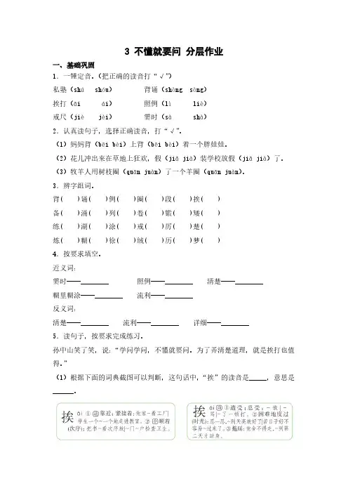 3 不懂就要问(课时练)  三年级语文上册 部编版(含答案)(1)