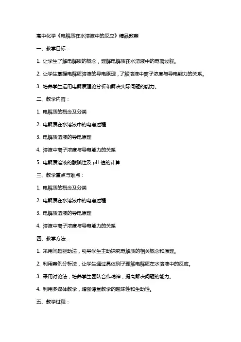 高中化学《电解质在水溶液中的反应》教案