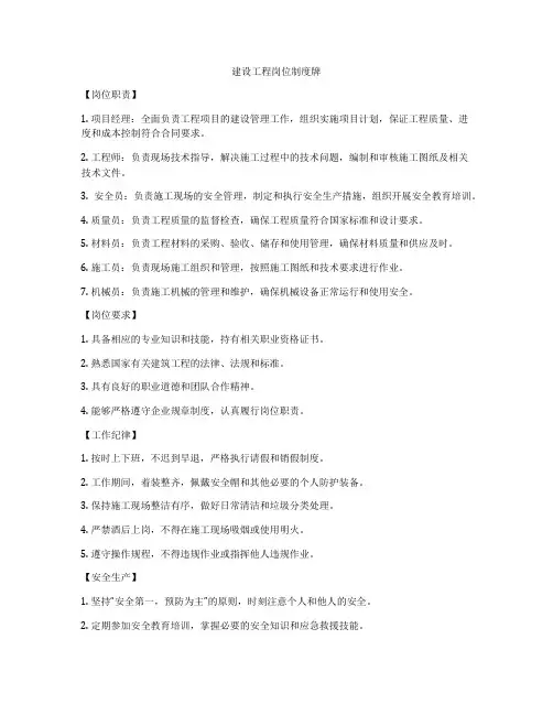建设工程岗位制度牌