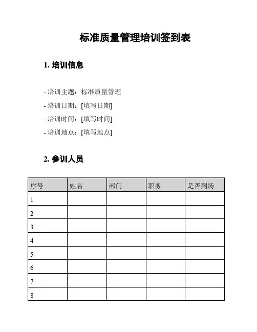 标准质量管理培训签到表