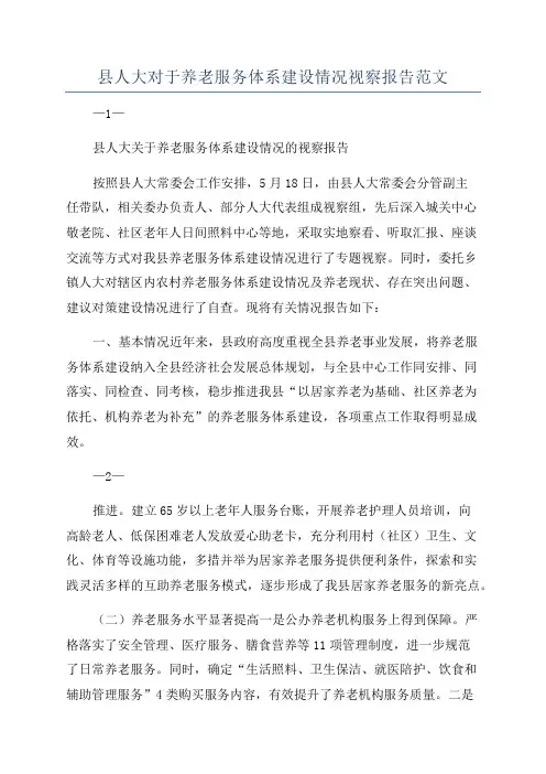 县人大对于养老服务体系建设情况视察报告范文
