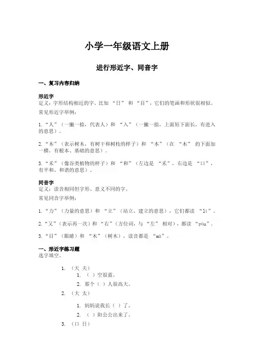 小学语文一年级语文上复习进行形近字、同音字总结及习题练习