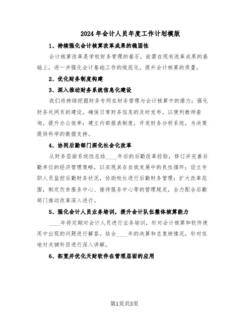 2024年会计人员年度工作计划模版（二篇）