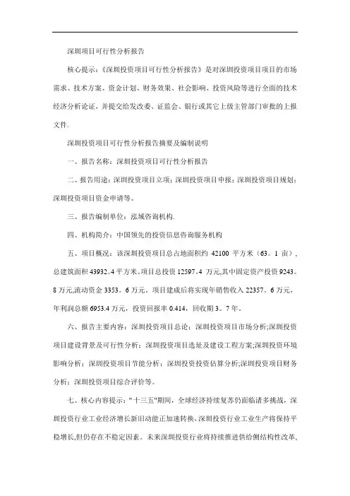 深圳项目可行性分析报告