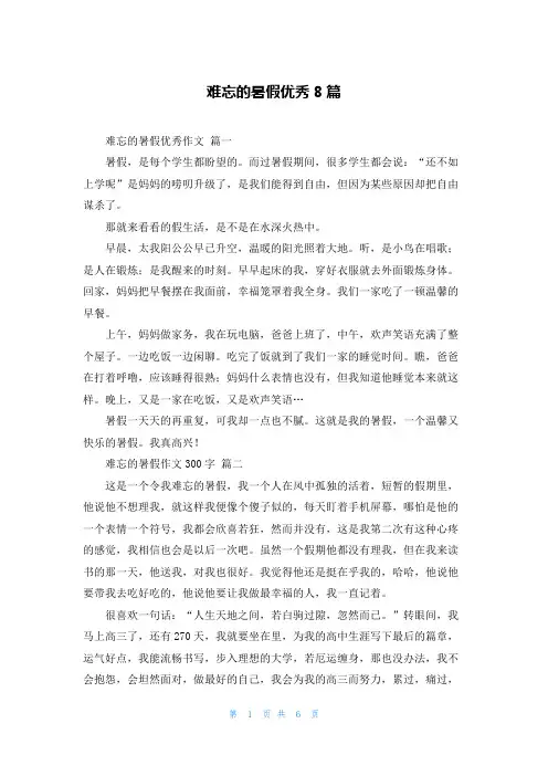 难忘的暑假优秀8篇