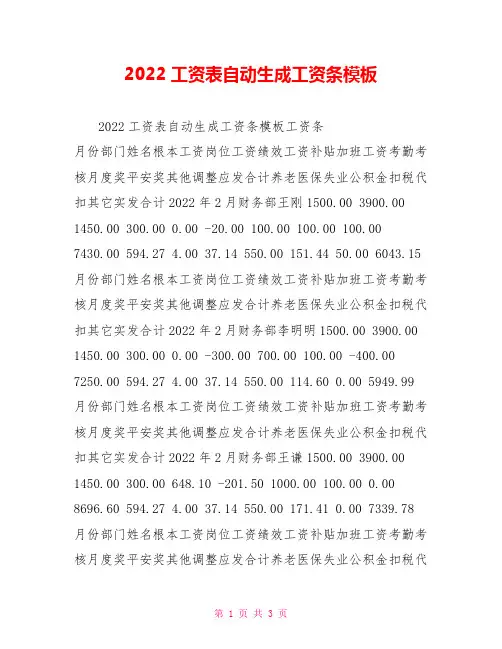 2022工资表自动生成工资条模板