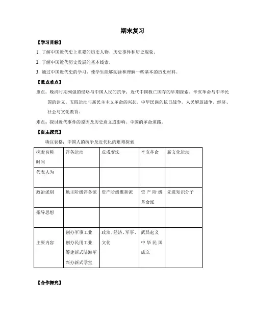人教版八年级历史上册 期末复习学案