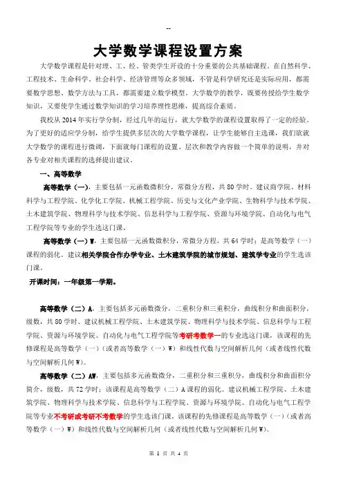 大学数学课程设置方案(含样例)