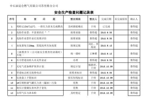 安全生产检查问题记录表
