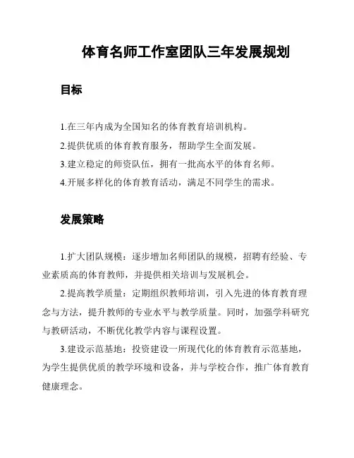 体育名师工作室团队三年发展规划