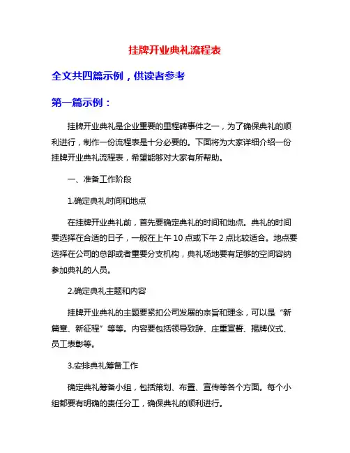挂牌开业典礼流程表