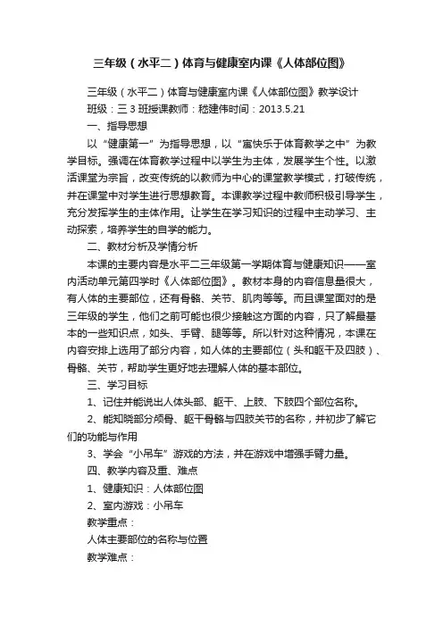 三年级（水平二）体育与健康室内课《人体部位图》