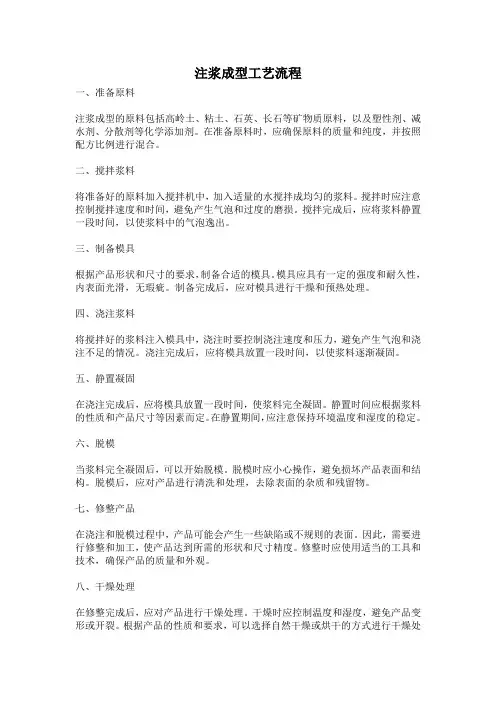 注浆成型工艺流程