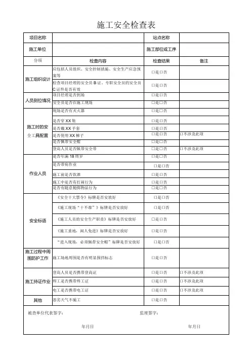 施工安全检查表