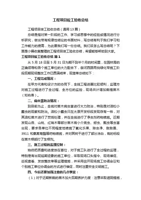 工程项目竣工验收总结