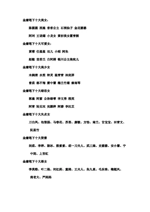 金庸笔下女子TOP10