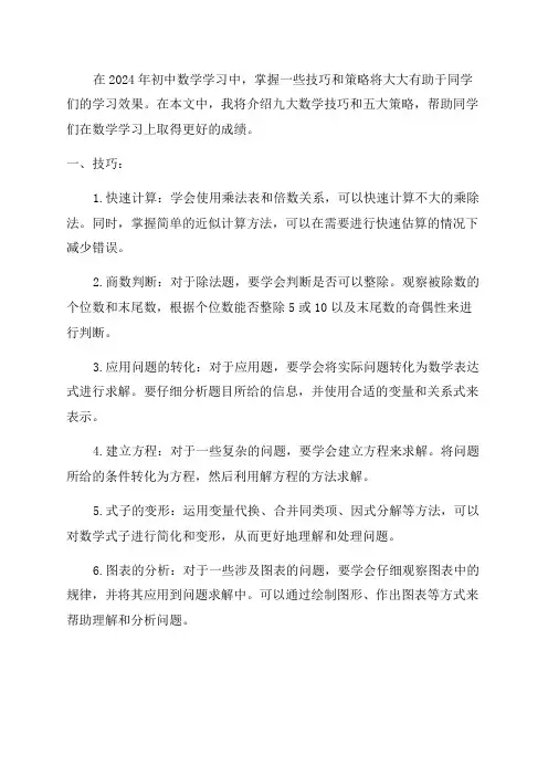 2024年初中数学九大技巧五大策略