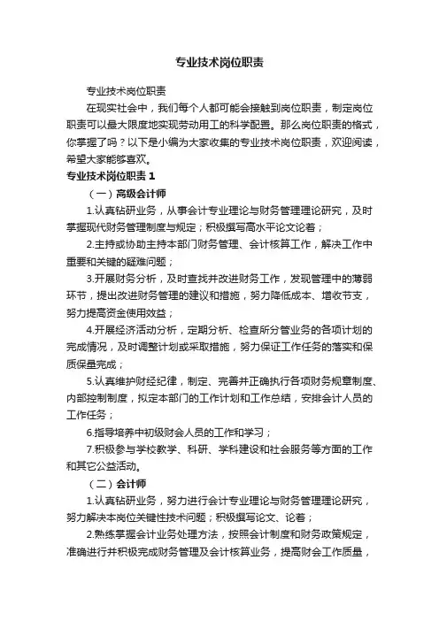 专业技术岗位职责