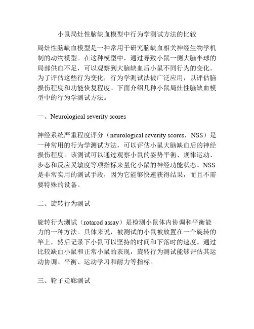 小鼠局灶性脑缺血模型中行为学测试方法的比较