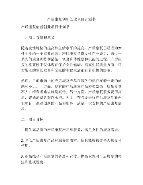 产后康复创新创业项目计划书