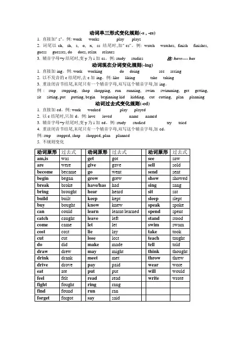 动词单三、过去式、过去分词变化表