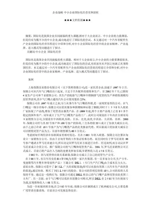 企业战略-中小企业国际化经营实例剖析
