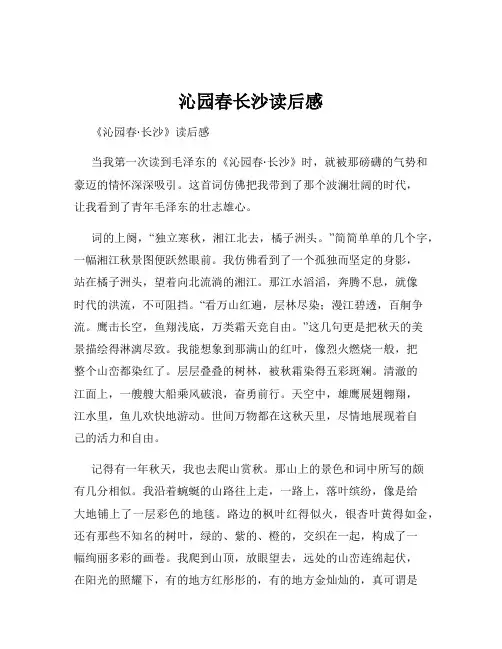 沁园春长沙读后感