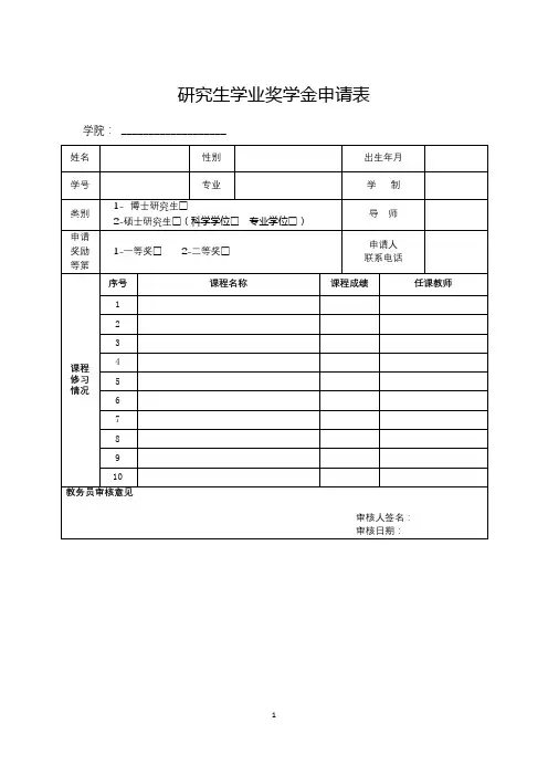 研究生学业奖学金申请表【模板】