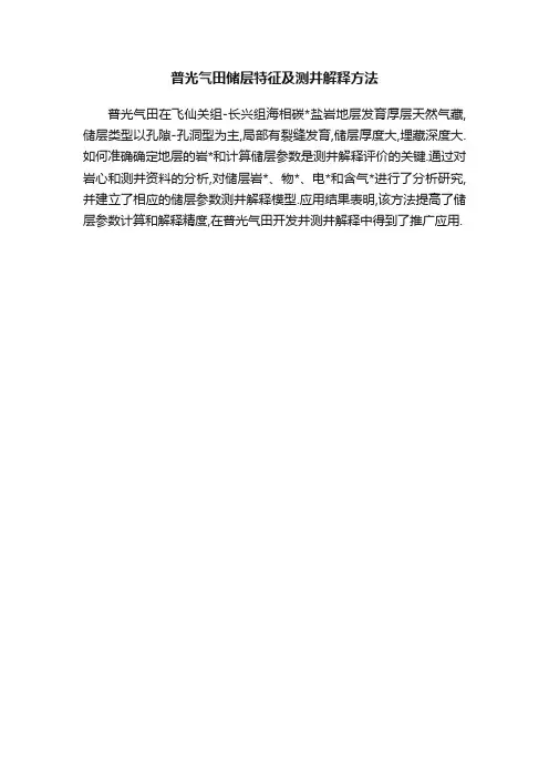 普光气田储层特征及测井解释方法