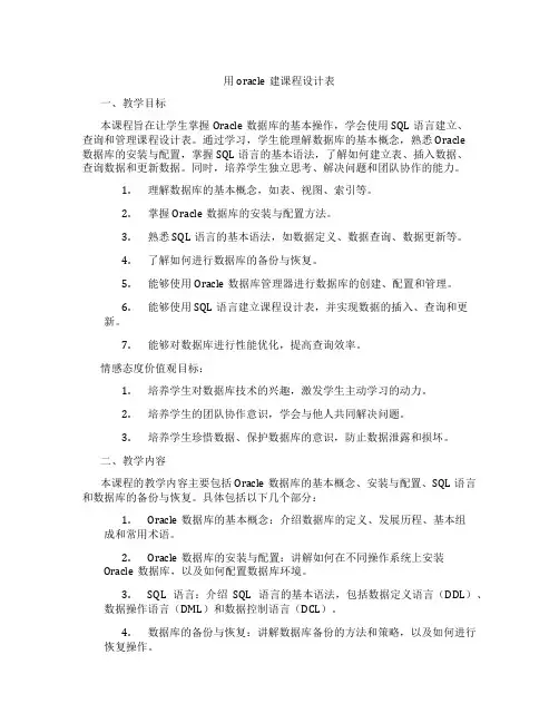 用oracle建课程设计表