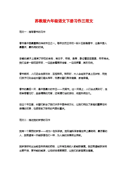 苏教版六年级语文下册习作三范文