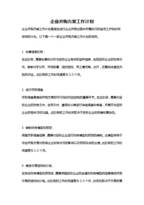 企业并购方案工作计划