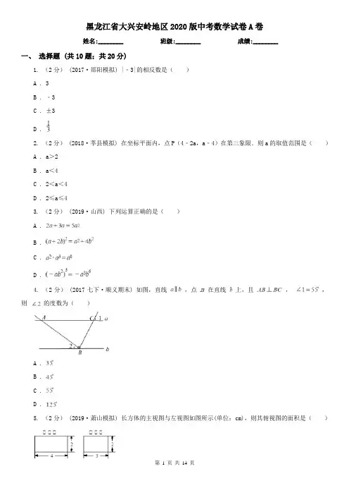 黑龙江省大兴安岭地区2020版中考数学试卷A卷