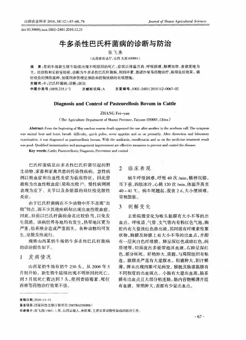 牛多杀性巴氏杆菌病的诊断与防治