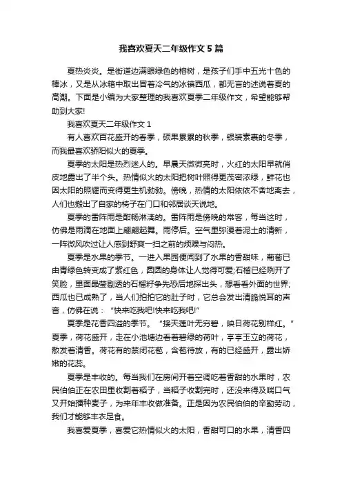 我喜欢夏天二年级作文5篇