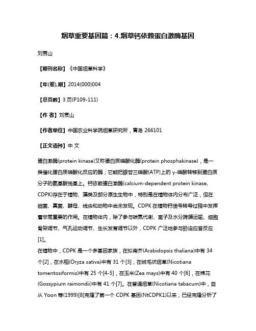 烟草重要基因篇：4.烟草钙依赖蛋白激酶基因