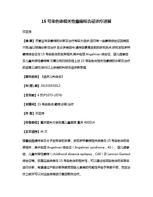 15号染色体相关性癫痫综合征诊疗进展