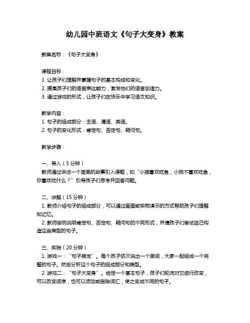 幼儿园中班语文《句子大变身》教案