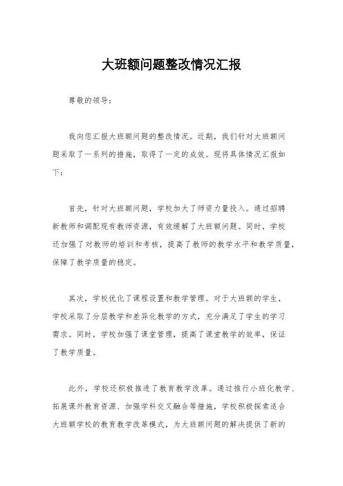 大班额问题整改情况汇报