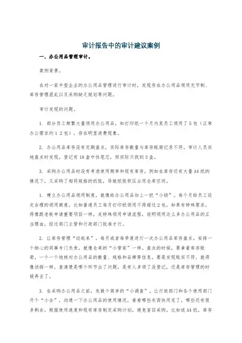 审计报告中的审计建议案例