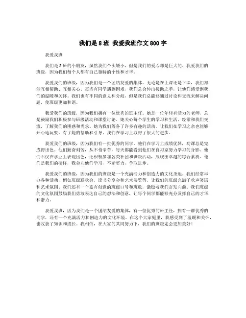 我们是8班 我爱我班作文800字