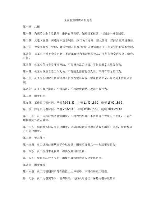 企业食堂的规章制度表