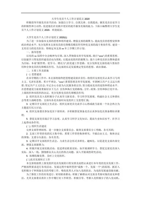 大学生党员个人工作计划范文2020