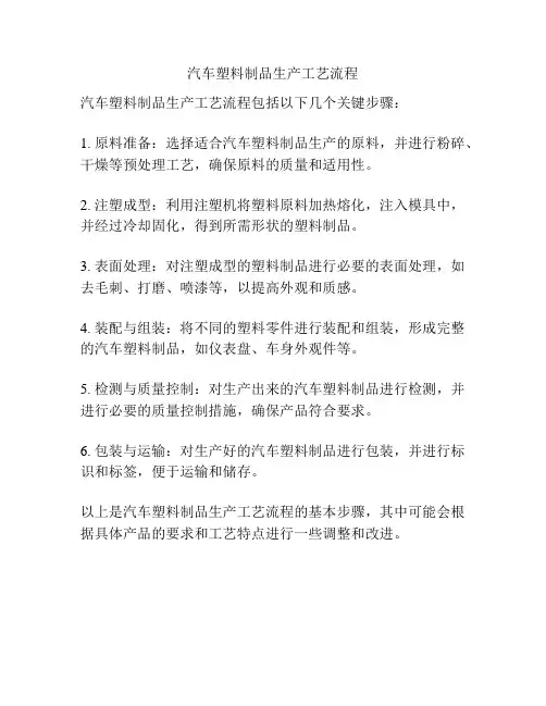 汽车塑料制品生产工艺流程