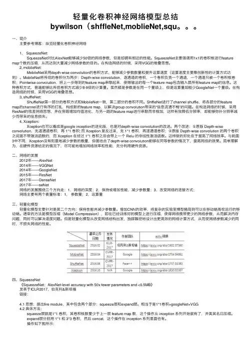 轻量化卷积神经网络模型总结bywilson（shffleNet,moblieNet,squ。。。