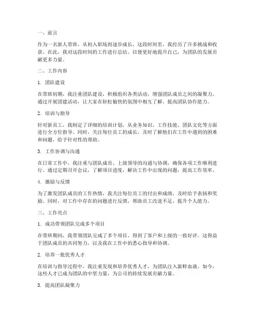 新人带班总结精选范文