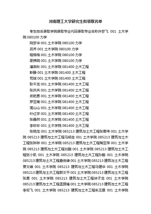 河南理工大学研究生拟录取名单