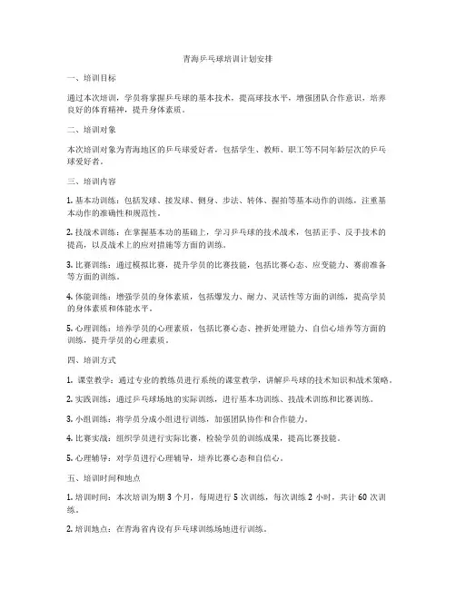 青海乒乓球培训计划安排
