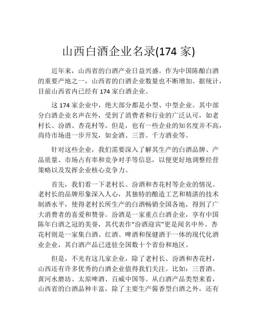 山西白酒企业名录(174家)