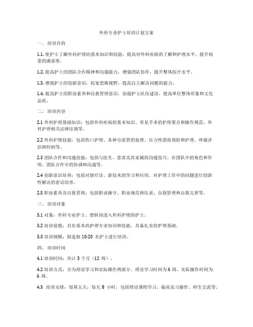 外科专业护士培训计划方案